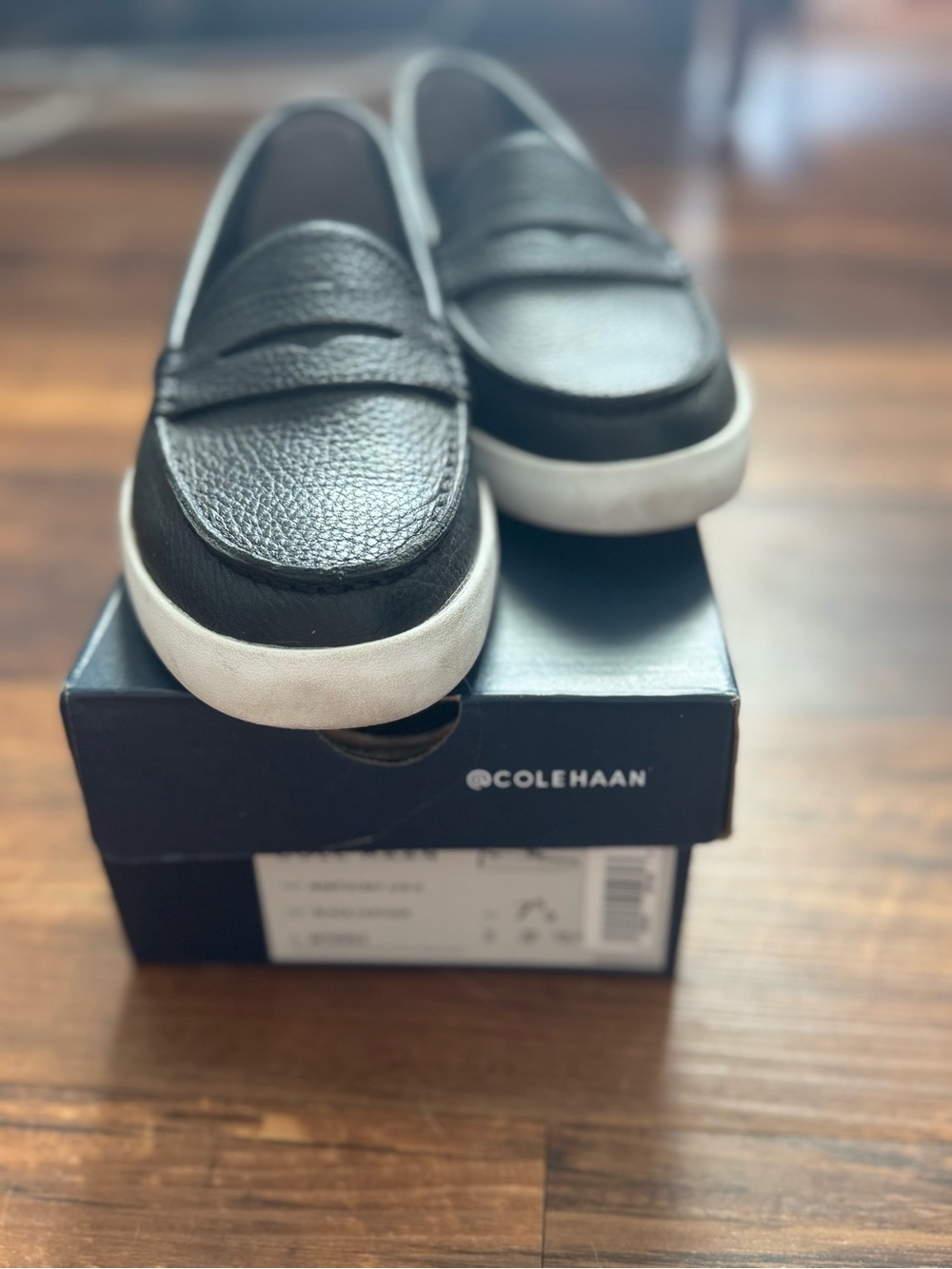 Cole Haan Black Pebbled Leather Slip-On Loafers with White Sole - Picture 2 of 5